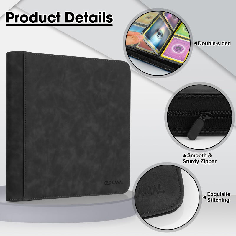 Old Canal Trading Card Binder, 12 Pocket Card Album Folder Hold Up to 720 Cards, Premium and Durable Zipper Binder, Cards Holder Album for MTG, TCG, Baseball Cards, Football Cards, Game Cards (Black) - Image 3