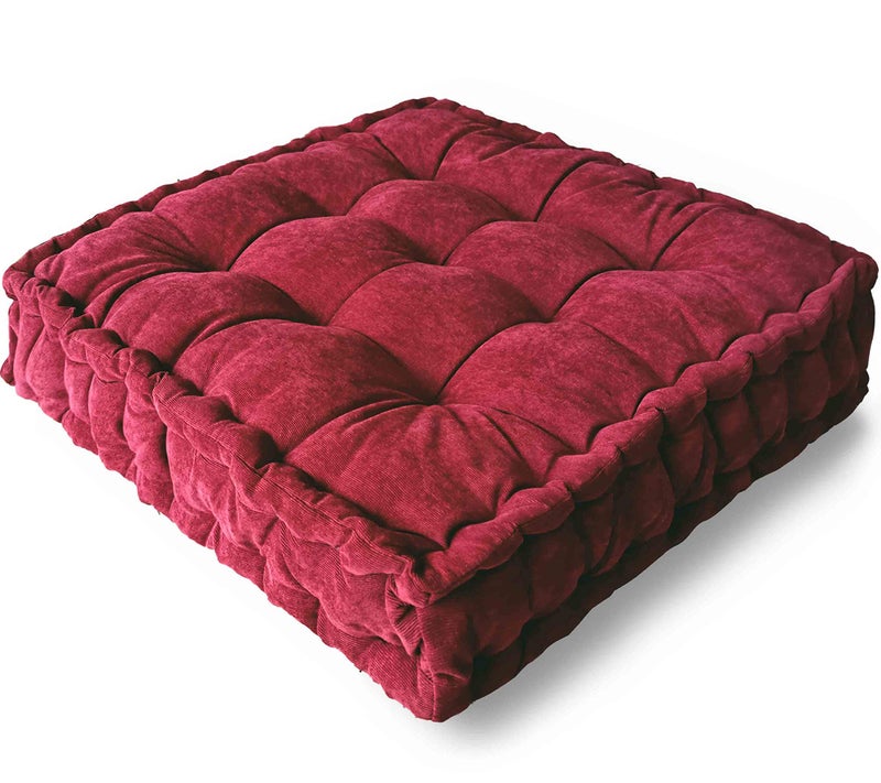 Verpert Floor Pillow 25x25 Inch Square Meditation Cushion Floor Seating for Adults Oversized Tufted seat Cushion Reading Nook for Kids Yoga Meditation Pillow for Sitting on Floor Maroon