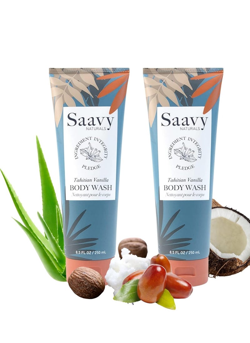 Saavy Naturals Saavy Naturals Tahitian Vanilla Body Wash, Moisturizing Shower Gel for Men & Women, Vegan Formula with Coconut Oil, Shea Butter, and Aloe Vera - 8.5 Fl Oz, 2 Pack Made in the USA  - Image 1