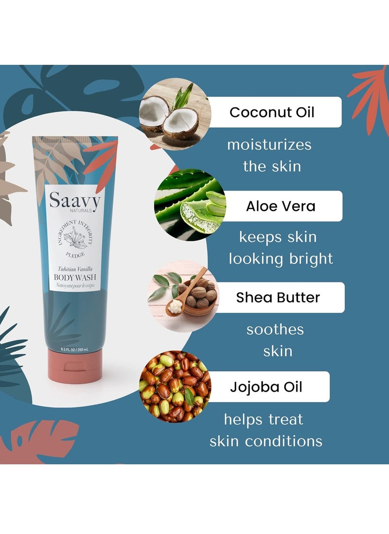 Saavy Naturals Saavy Naturals Tahitian Vanilla Body Wash, Moisturizing Shower Gel for Men & Women, Vegan Formula with Coconut Oil, Shea Butter, and Aloe Vera - 8.5 Fl Oz, 2 Pack Made in the USA  - Image 2