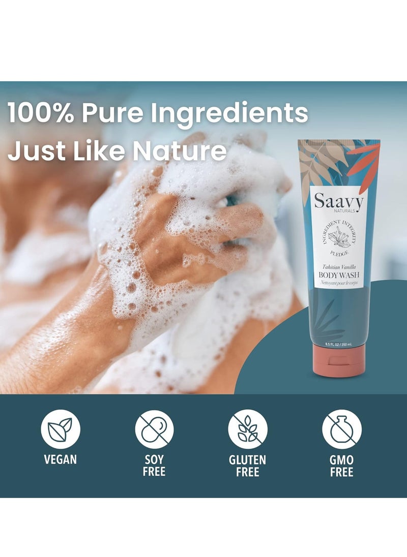Saavy Naturals Saavy Naturals Tahitian Vanilla Body Wash, Moisturizing Shower Gel for Men & Women, Vegan Formula with Coconut Oil, Shea Butter, and Aloe Vera - 8.5 Fl Oz, 2 Pack Made in the USA  - Image 3
