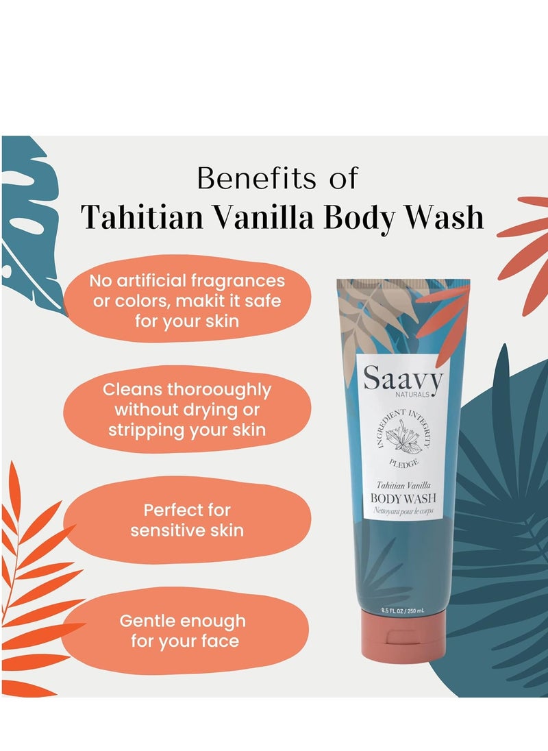 Saavy Naturals Saavy Naturals Tahitian Vanilla Body Wash, Moisturizing Shower Gel for Men & Women, Vegan Formula with Coconut Oil, Shea Butter, and Aloe Vera - 8.5 Fl Oz, 2 Pack Made in the USA  - Image 4
