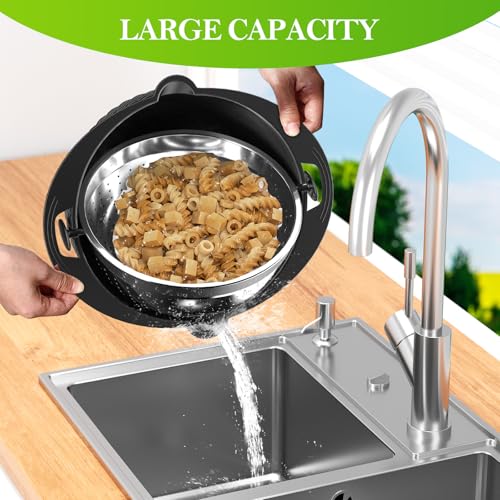 UTTKOJ 4-1 Colander with Bowl Set - Colander for Kitchen - Strainers and Colanders - Pasta Strainer - Funny Presents for Women - Rice Strainer Fruit Cleaner Veggie Wash Kitchen Gadgets Essentials, Black - Image 4