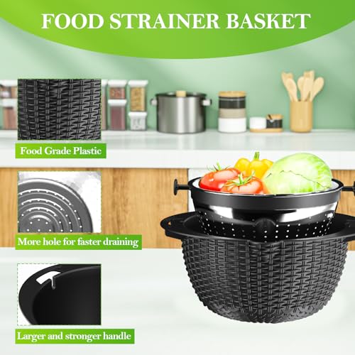 UTTKOJ 4-1 Colander with Bowl Set - Colander for Kitchen - Strainers and Colanders - Pasta Strainer - Funny Presents for Women - Rice Strainer Fruit Cleaner Veggie Wash Kitchen Gadgets Essentials, Black - Image 3