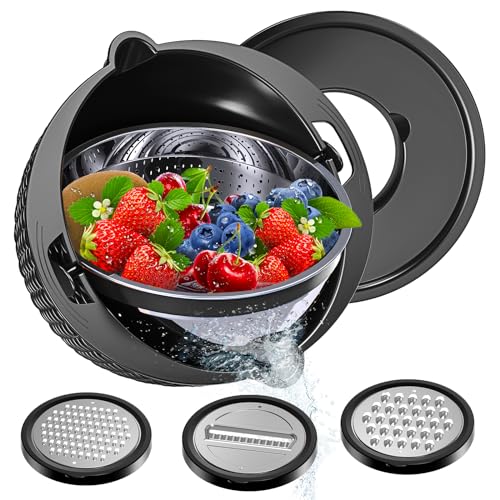 UTTKOJ 4-1 Colander with Bowl Set - Colander for Kitchen - Strainers and Colanders - Pasta Strainer - Funny Presents for Women - Rice Strainer Fruit Cleaner Veggie Wash Kitchen Gadgets Essentials, Black - Image 1