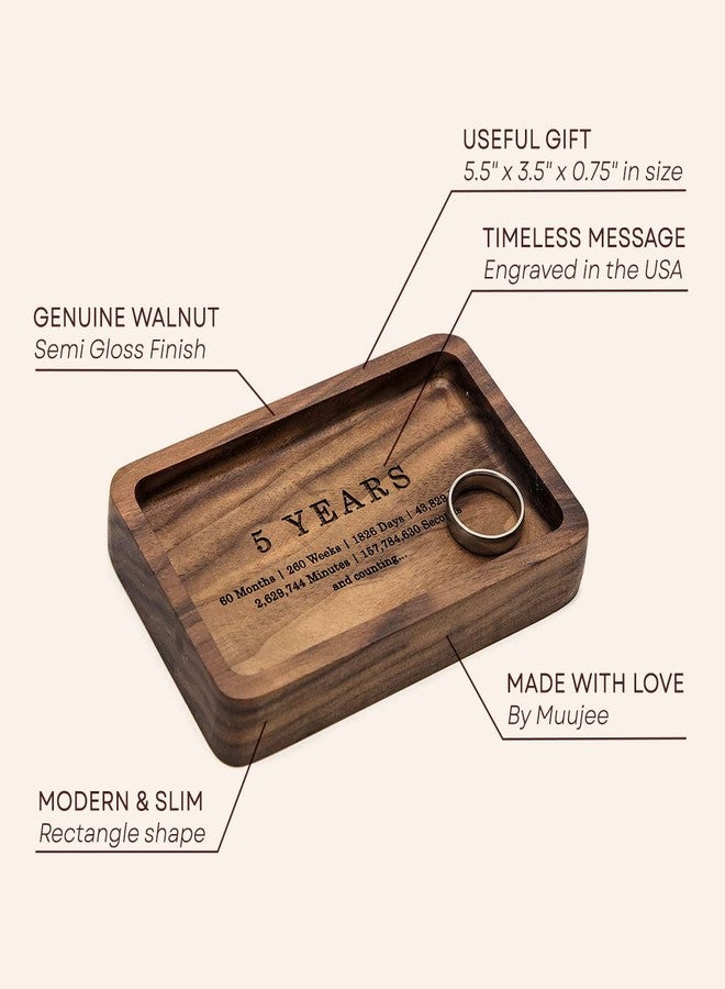 MUUJEE Ring Dish - Engraved Rectangle Wood Tray Small Jewelry Dish 5 Year Wedding Anniv Gifts Ideas (Small - 5.5 x 3.5 inches) - Image 2