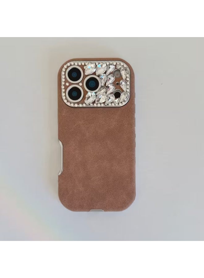 Temu A luxurious iPhone case with a modern design, adorned with crystals around the camera. Elegant and sophisticated style, compatible with iPhone 17 Pro Max.