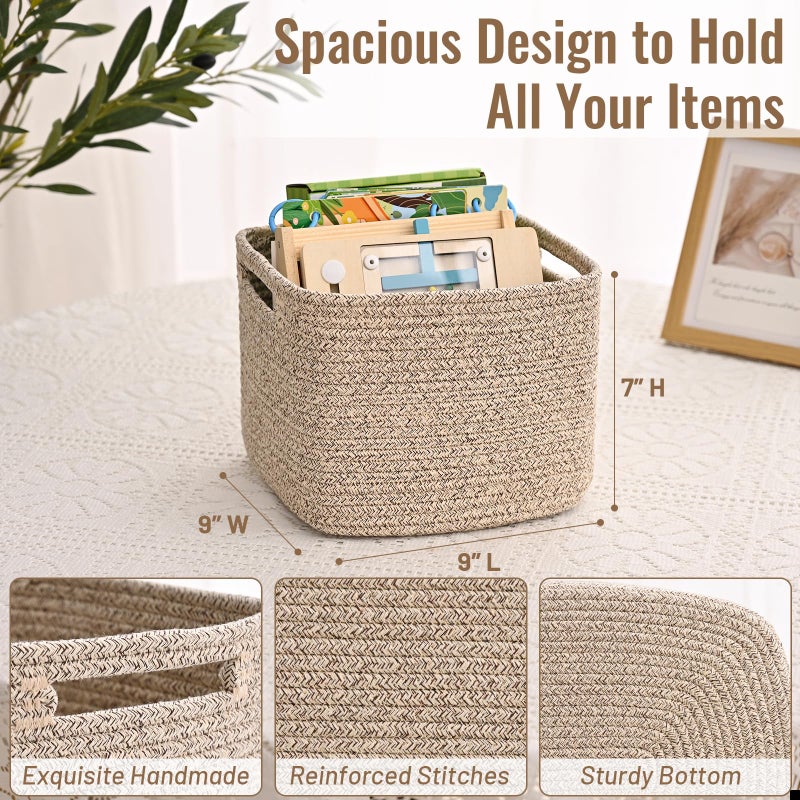 Degeyoyo 3 Pack Cube Storage Bin, 9â€x9â€x7â€ Cotton Rope Woven Baskets for Organizing Toys Clothes Towels, Square Gift Storage Baskets for Shelf, Nursery, Closet, Bathroom, Pantry (Jute) - Image 4