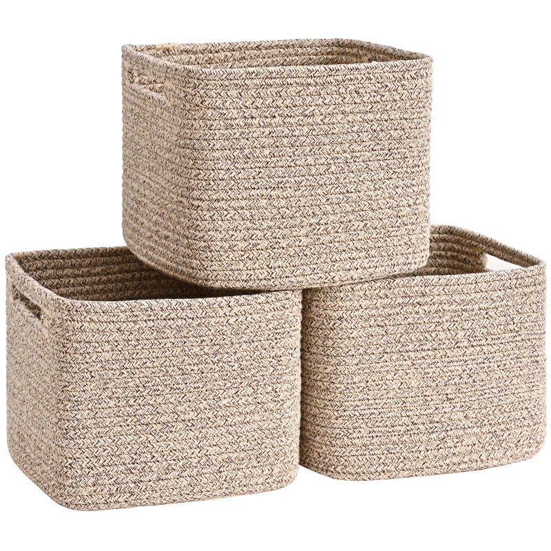 Degeyoyo 3 Pack Cube Storage Bin, 9â€x9â€x7â€ Cotton Rope Woven Baskets for Organizing Toys Clothes Towels, Square Gift Storage Baskets for Shelf, Nursery, Closet, Bathroom, Pantry (Jute) - Image 1