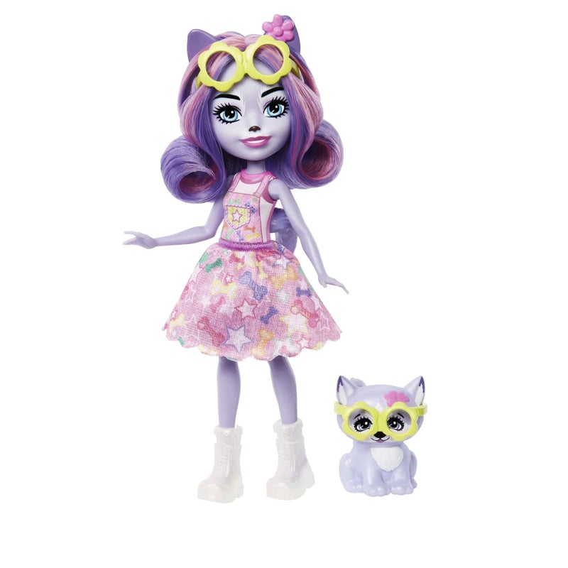 Enchantimals Small Doll & Accessories, City Tails Hadley Husky Doll & Sledder Dog Figure, Removable Skirt - Image 1