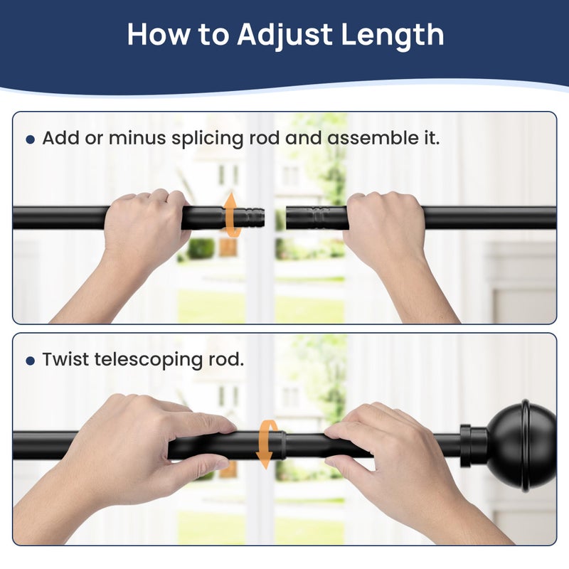 ENJOYBASICS 2 Pack No Drill Curtain Rods for Window 48 to 84 Inches, 5/8 Inch Diameter Renter Friendly Drapery Rod with Adhesive Brackets without Drilling, Adjustable from 27 to 90 Inches, Black - Image 5