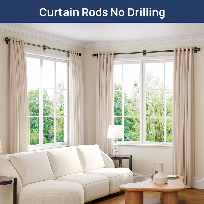 ENJOYBASICS 2 Pack No Drill Curtain Rods for Window 48 to 84 Inches, 5/8 Inch Diameter Renter Friendly Drapery Rod with Adhesive Brackets without Drilling, Adjustable from 27 to 90 Inches, Black - Image 3