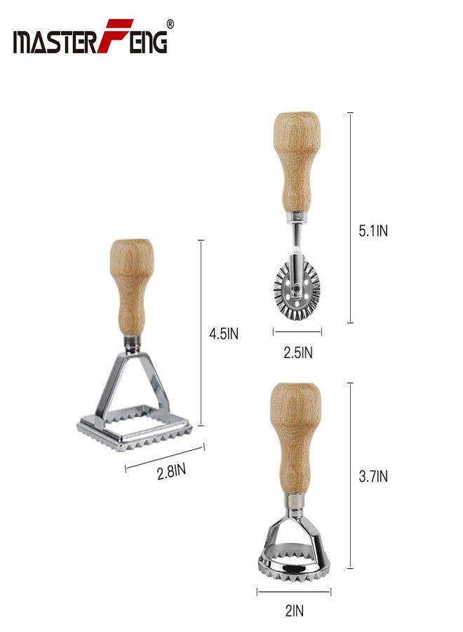 MASTER FENG Ravioli Stamp Maker Cutter with Roller Wheel Set, Mold with Wooden Handle and Fluted Edge, Pasta Press Kitchen Attachment (MF-146) - Image 2