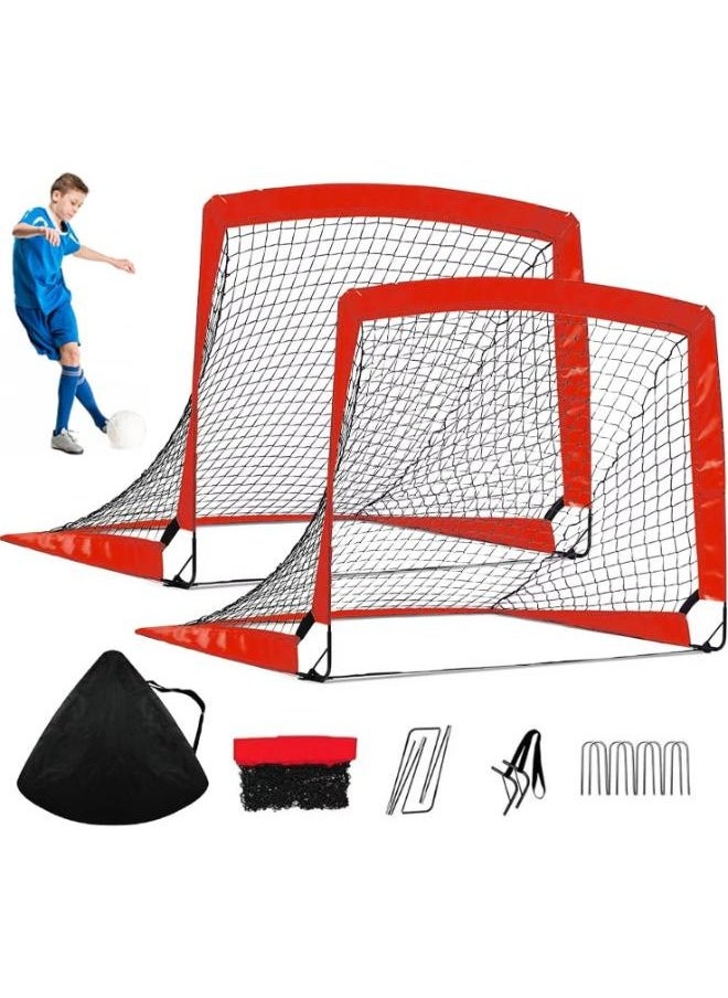 Eoptify Portable soccer goal for kids training soccer goals Red & Black football soccer goals Net Set of 2 soccer goals with carry bag  - Image 1