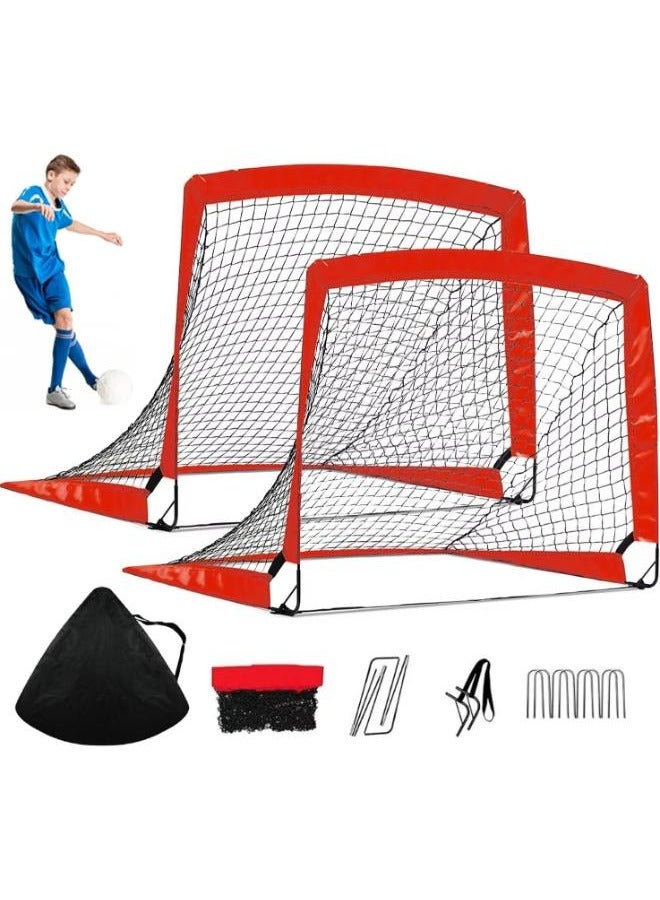 Eoptify Portable soccer goal for kids training soccer goals Red & Black football soccer goals Net Set of 2 soccer goals with carry bag - Image 1