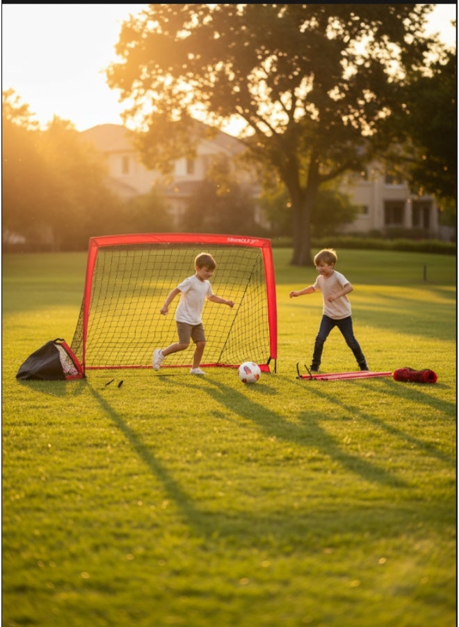 Eoptify Portable soccer goal for kids training soccer goals Red & Black football soccer goals Net Set of 2 soccer goals with carry bag - Image 2