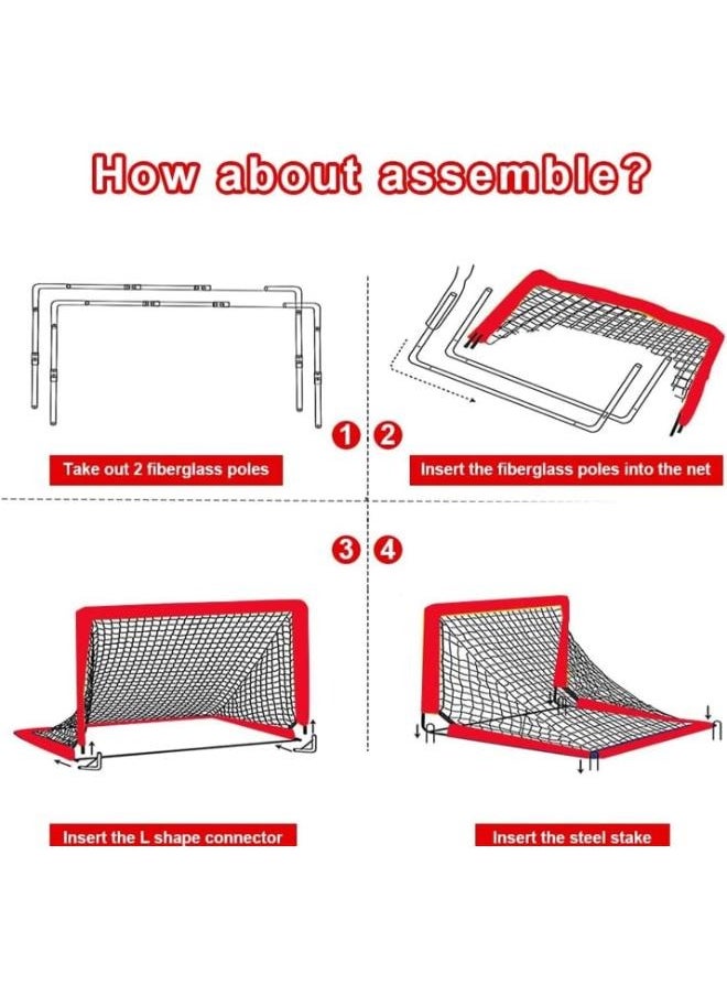 Eoptify Portable soccer goal for kids training soccer goals Red & Black football soccer goals Net Set of 2 soccer goals with carry bag  - Image 5