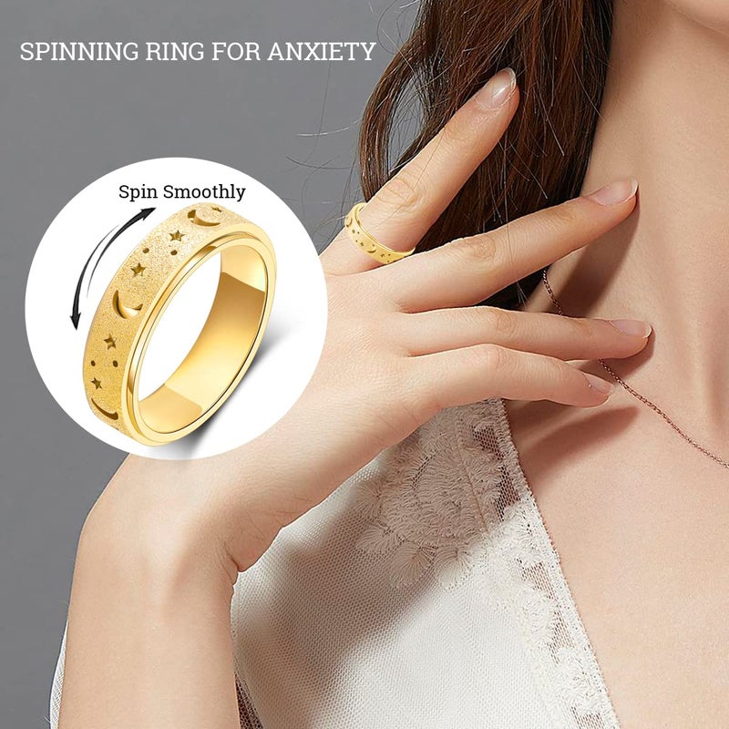 OreilleStar Anxiety Ring for Women Spinner Thumb Ring Stainless Steel Fidget Toys Adults Fidget Spinner Ring Moon Star Gold Size 10 - Image 2