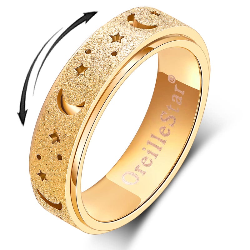 OreilleStar Anxiety Ring for Women Spinner Thumb Ring Stainless Steel Fidget Toys Adults Fidget Spinner Ring Moon Star Gold Size 10 - Image 1