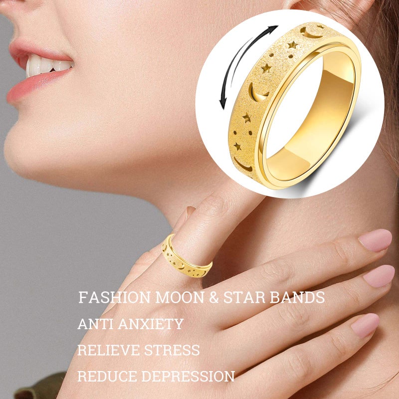 OreilleStar Anxiety Ring for Women Spinner Thumb Ring Stainless Steel Fidget Toys Adults Fidget Spinner Ring Moon Star Gold Size 10 - Image 3