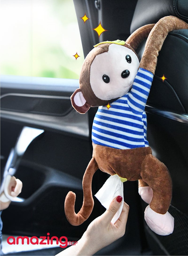 amazing.EGP Plush Monkey Tissue Holder Hanging Pouch Cute Cartoon Animals Paper Storage Tissue Tray Container Cover for Car, Home, Bathroom (BROWN)  - Image 1