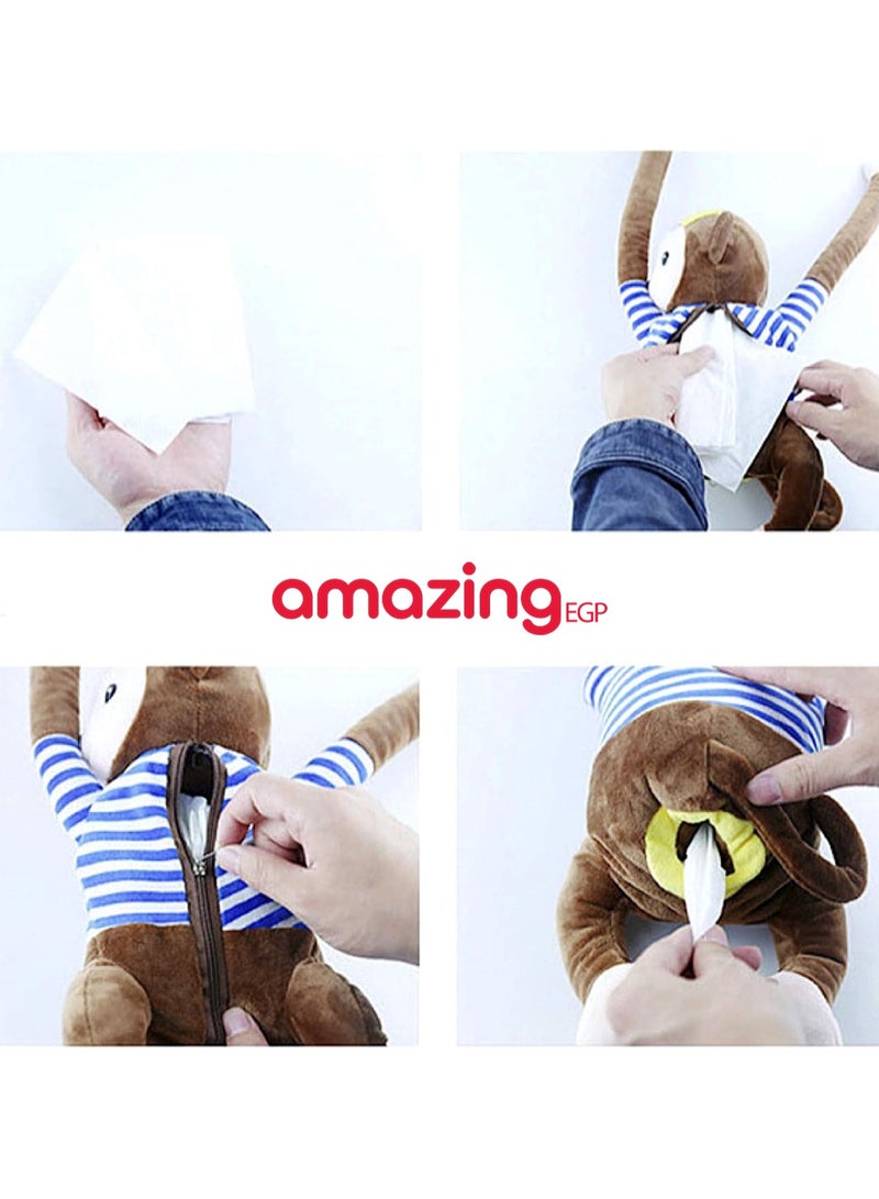 amazing.EGP Plush Monkey Tissue Holder Hanging Pouch Cute Cartoon Animals Paper Storage Tissue Tray Container Cover for Car, Home, Bathroom (BROWN)  - Image 3