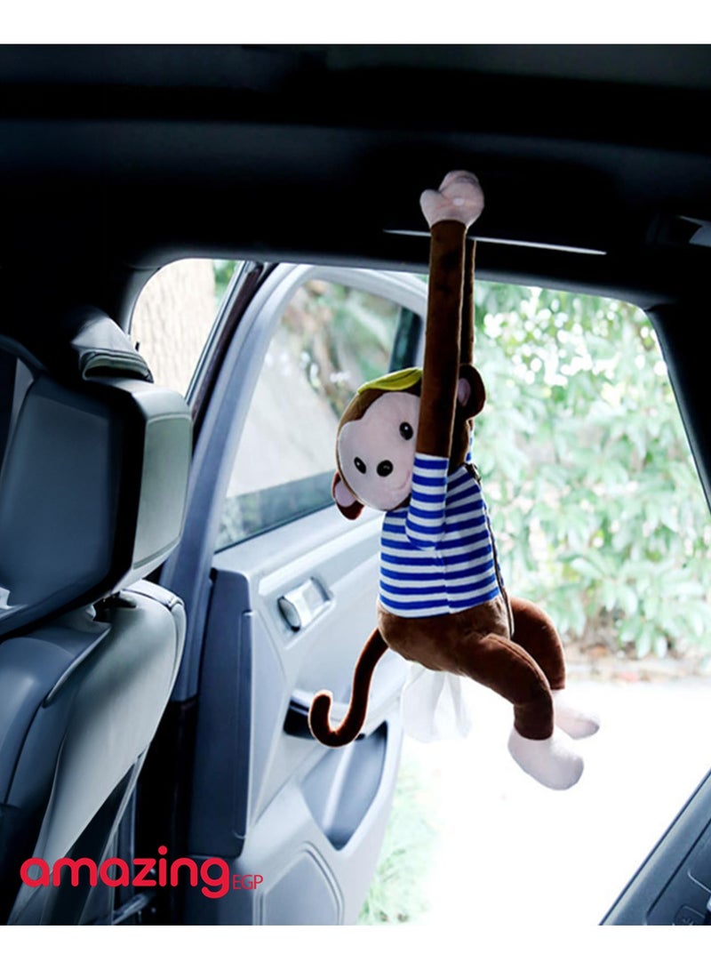 amazing.EGP Plush Monkey Tissue Holder Hanging Pouch Cute Cartoon Animals Paper Storage Tissue Tray Container Cover for Car, Home, Bathroom (BROWN)  - Image 4