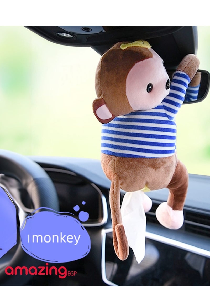 amazing.EGP Plush Monkey Tissue Holder Hanging Pouch Cute Cartoon Animals Paper Storage Tissue Tray Container Cover for Car, Home, Bathroom (BROWN)  - Image 5