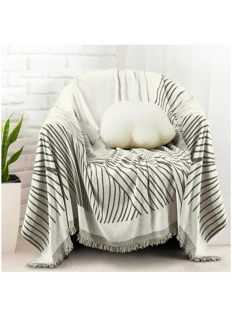Knitted Blanket For Bed, Couch, Sofa, Chair Throw Blanket For All Seasons 100% Chenille Yarn Blanket - Cozy Soft Light Weighted Blanket For Picnic, Travel, Home Decor Gift (Grey Pattern)  - Image 1