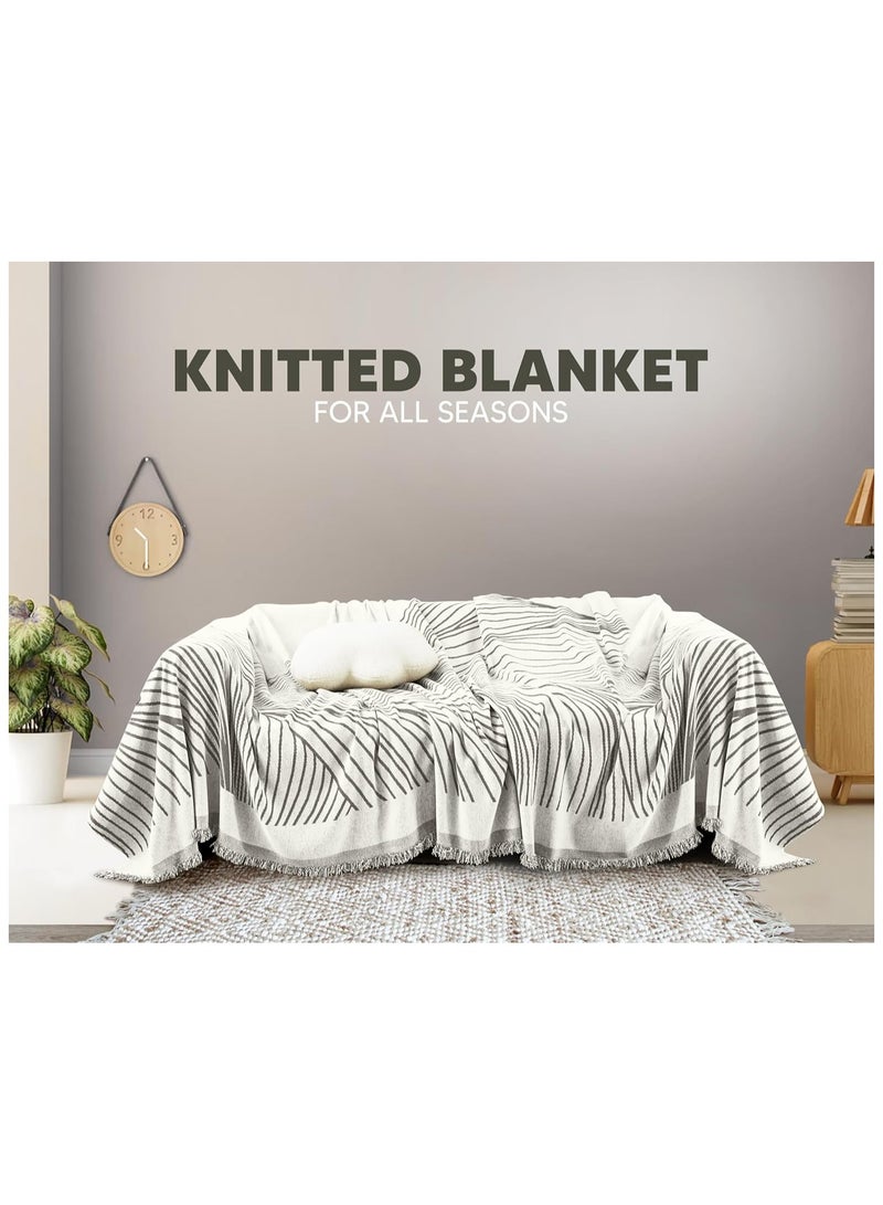 Knitted Blanket For Bed, Couch, Sofa, Chair Throw Blanket For All Seasons 100% Chenille Yarn Blanket - Cozy Soft Light Weighted Blanket For Picnic, Travel, Home Decor Gift (Grey Pattern)  - Image 2