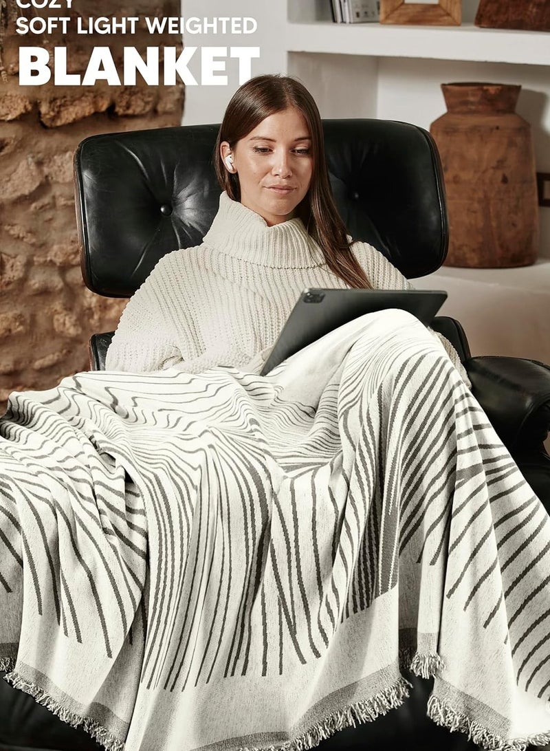 Knitted Blanket For Bed, Couch, Sofa, Chair Throw Blanket For All Seasons 100% Chenille Yarn Blanket - Cozy Soft Light Weighted Blanket For Picnic, Travel, Home Decor Gift (Grey Pattern)  - Image 5