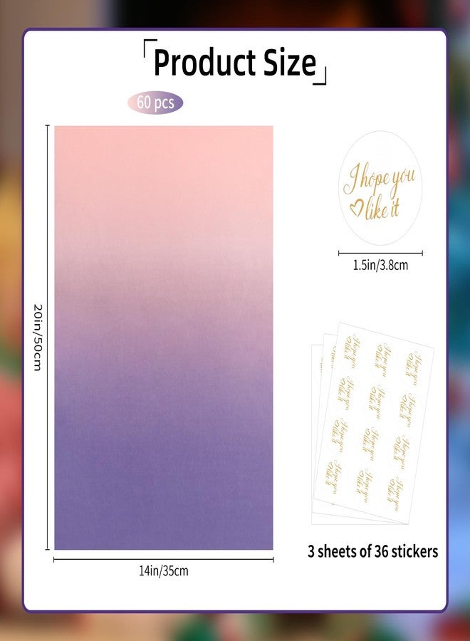 ARPOVIST 60 Sheets Pink and Purple Gradient Tissue Paper Bulk with Stickers, Gift Wrapping Tissue Paper for Gift Bags, Crafts, Flowers, Party and Holiday Packaging, 20 x 14 Inches - Image 2