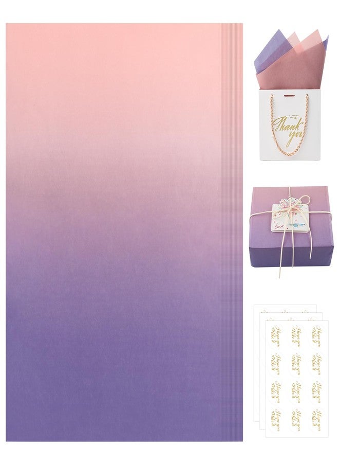 ARPOVIST 60 Sheets Pink and Purple Gradient Tissue Paper Bulk with Stickers, Gift Wrapping Tissue Paper for Gift Bags, Crafts, Flowers, Party and Holiday Packaging, 20 x 14 Inches - Image 1