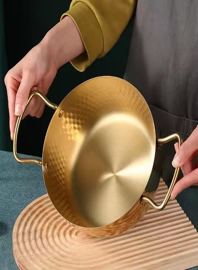 Kruvad مقلاة كروفاد الثقيلة بمقبض للطبخ والتقديم، مصنوعة من الخشب المطروق، أدوات مطبخ هندية تقليدية بمقبضين جانبيين، مناسبة للنباتيين وغير النباتيين، مثالية لطهي الكاري، للاستخدام المنزلي، كاداي ووك، بطلاء ذهبي. - Image 3