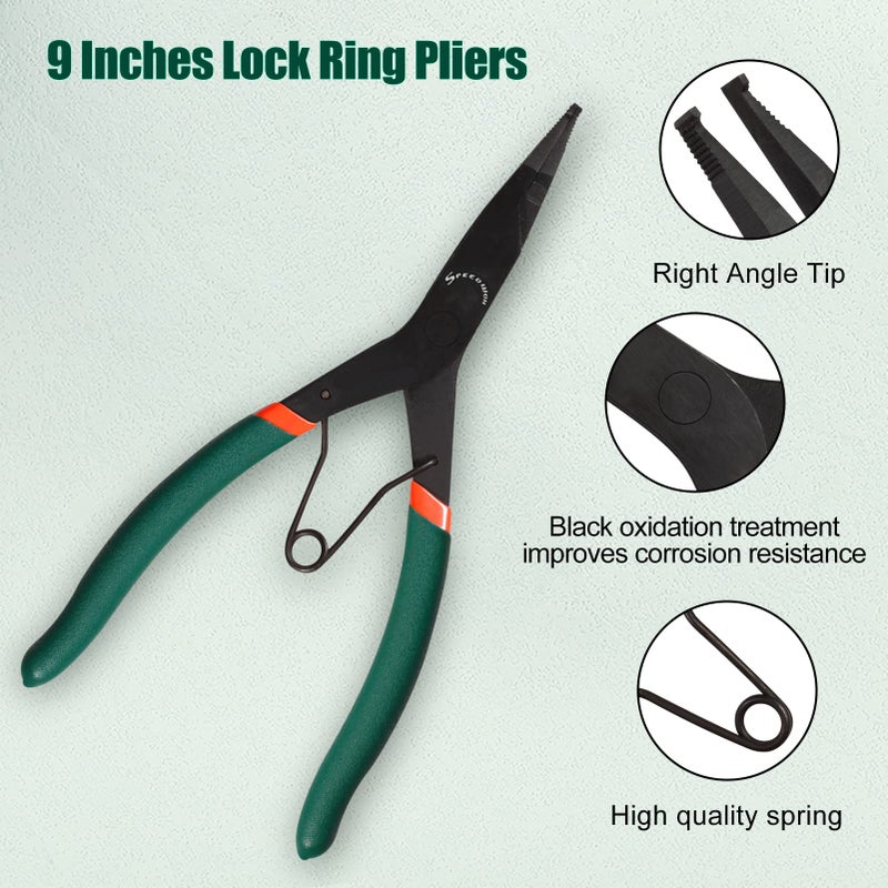 SPEEDWOX 9 inch Angle Tip Lock Ring Pliers for Transmission, Special Circlip Plier with Hole Angle Tip Retaining Ring Pliers Flat Nose Retaining Ring Pliers with Black Oxide Finish Ring Opening - Image 4
