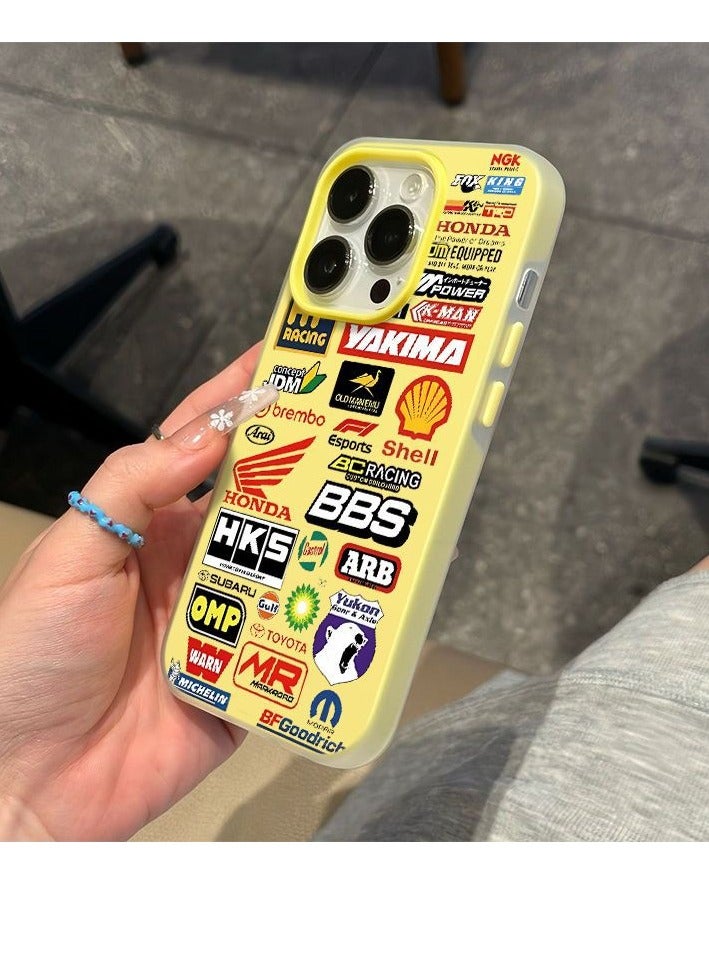 NIBEMINENT Full Screen Car Logos Protective TPU Case Cover For iPhone 16 Pro, Yellow