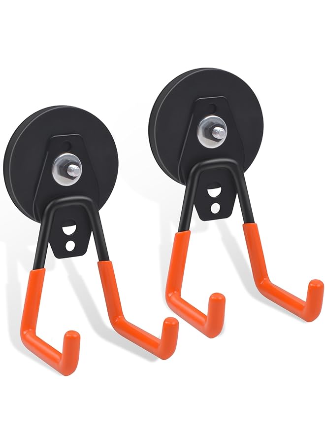 promass Magnetic Hooks, 66 mm Strong Magnets with Hooks, Magnetic Hooks for Kitchen, Garage, Fridge, Curtains, Classroom, Grill, Tools (Orange, 2 Pcs) - Image 1