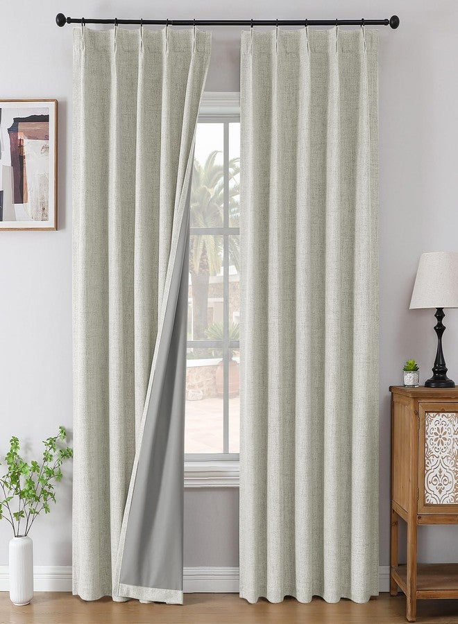 Joydeco Pinch Pleated Curtains - 100% Blackout for Bedroom, Light Beige Linen Curtains 40" W x 84" L, Thermal Insulated 2 Panels Light Blocking Drapes, Back Tabs for Living Room - Image 1