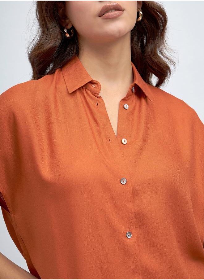 Dennis Lingo - Rust Relaxed Fit Shirt for Women - Viscose Moss, Solid, Half Sleeves, Casual, - Image 1