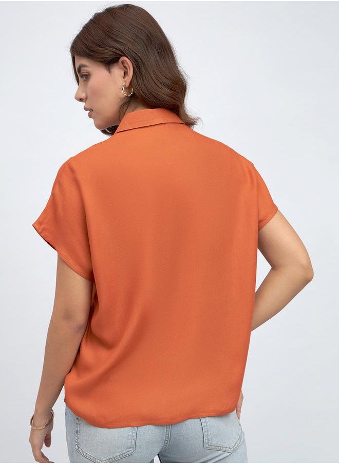 Dennis Lingo - Rust Relaxed Fit Shirt for Women - Viscose Moss, Solid, Half Sleeves, Casual, - Image 1