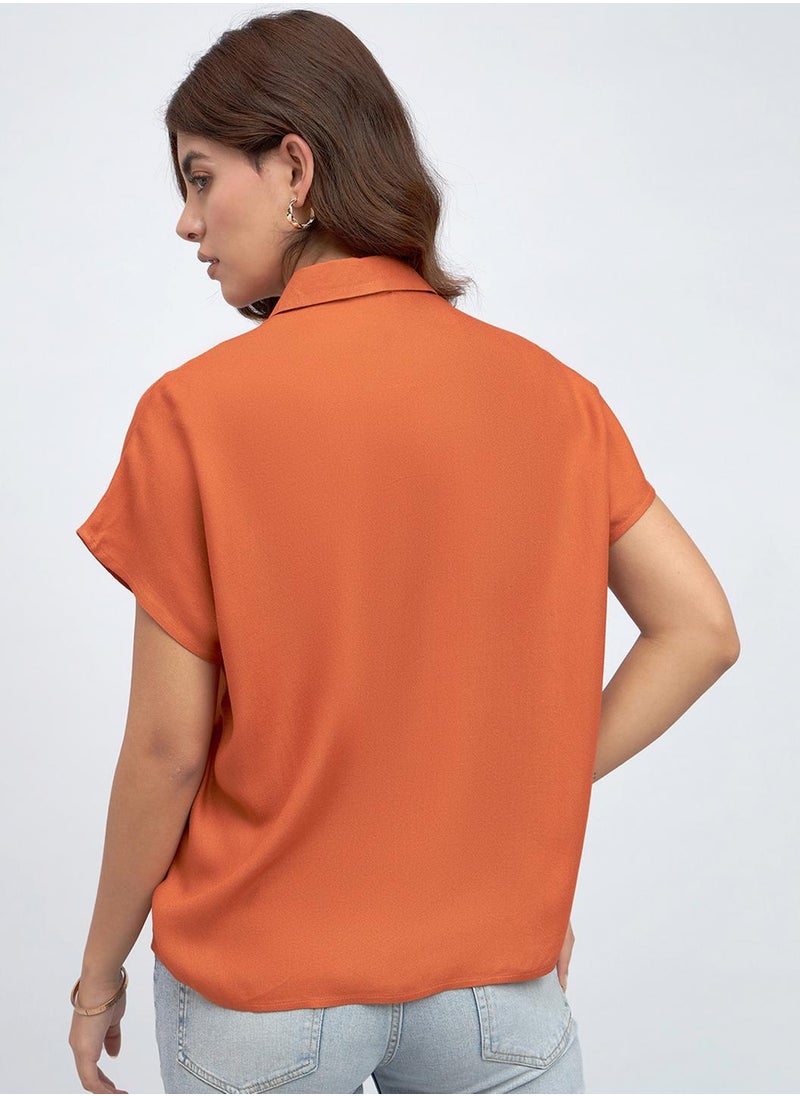 Dennis Lingo - Rust Relaxed Fit Shirt for Women - Viscose Moss, Solid, Half Sleeves, Casual, - Image 1