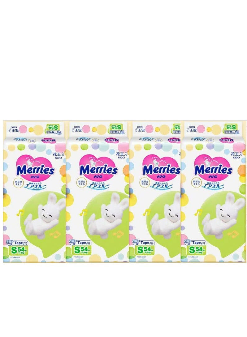 Merries Diapers Baby Diapers S 54 pcs 4-8 KG,Pack of 4 - Image 1