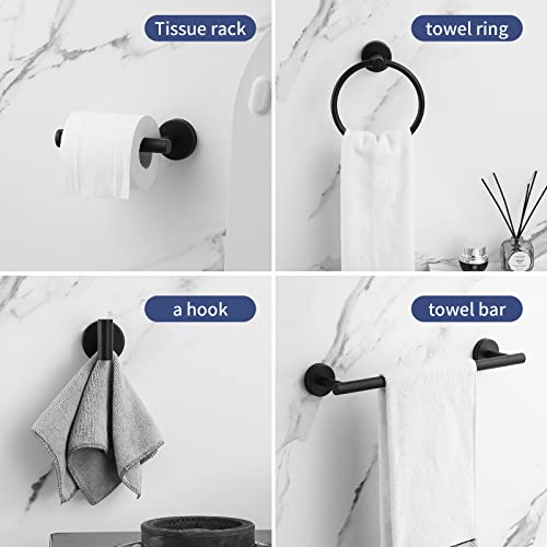 Hinmood Towel Bar Set Mattel Black, Bathroom Accessories Set 5pcs Including 16'' Tower Bar, Towel Ring and 2 PCS Towel Hooks - Image 3