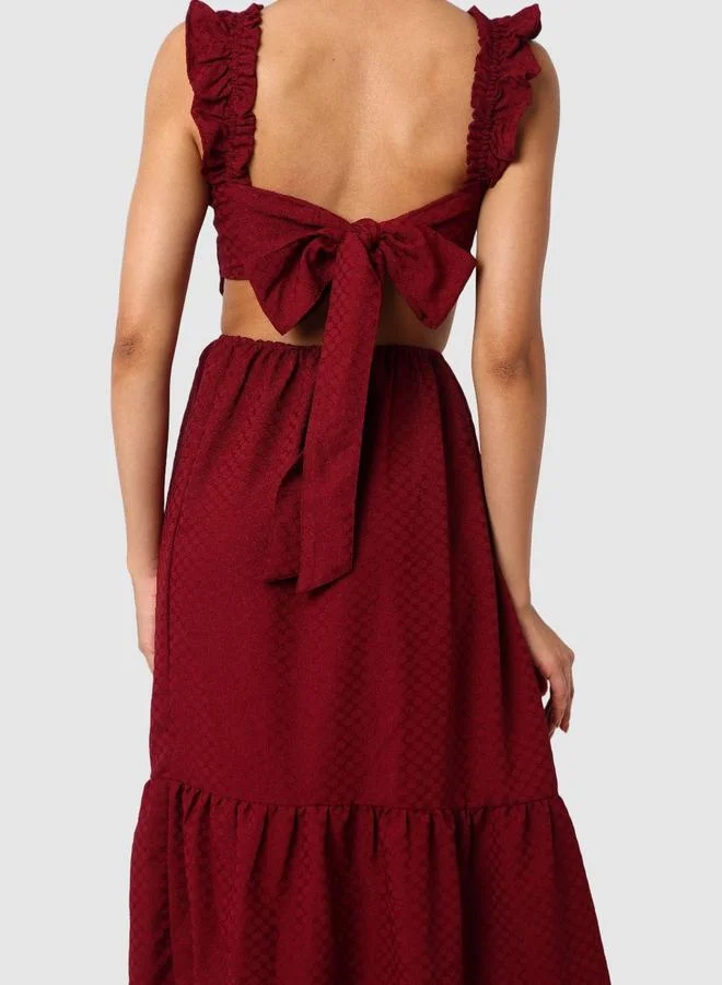 Freehand  Burgundy Textured Strappy Midi Dress for Women | Best Price UAE