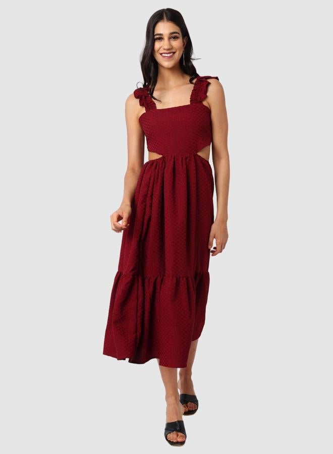 Freehand Burgundy Textured Strappy Midi Dress - Image 2