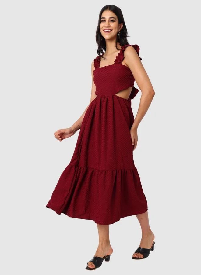 Freehand  Burgundy Textured Strappy Midi Dress for Women | Best Price UAE