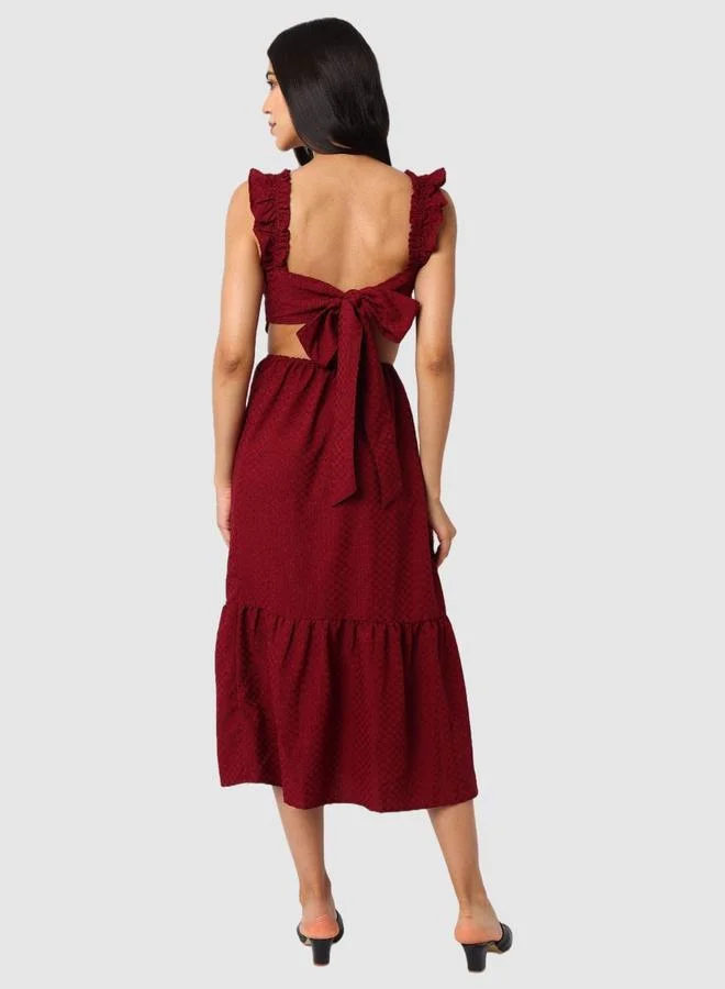 Freehand  Burgundy Textured Strappy Midi Dress for Women | Best Price UAE