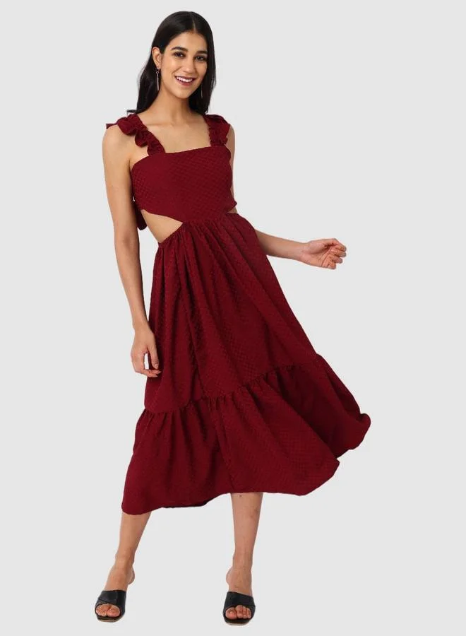 Freehand  Burgundy Textured Strappy Midi Dress for Women | Best Price UAE