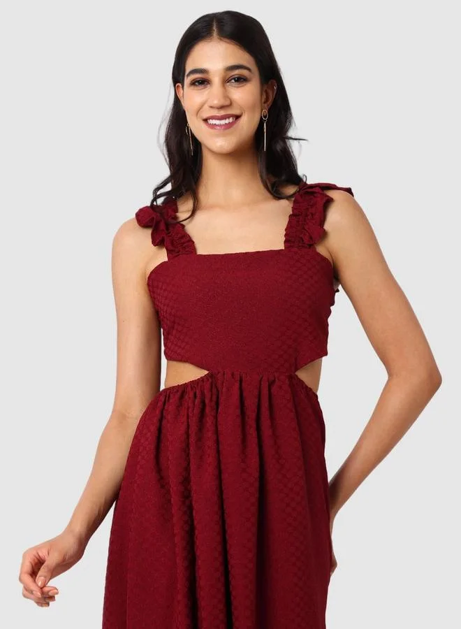 Freehand  Burgundy Textured Strappy Midi Dress for Women | Best Price UAE