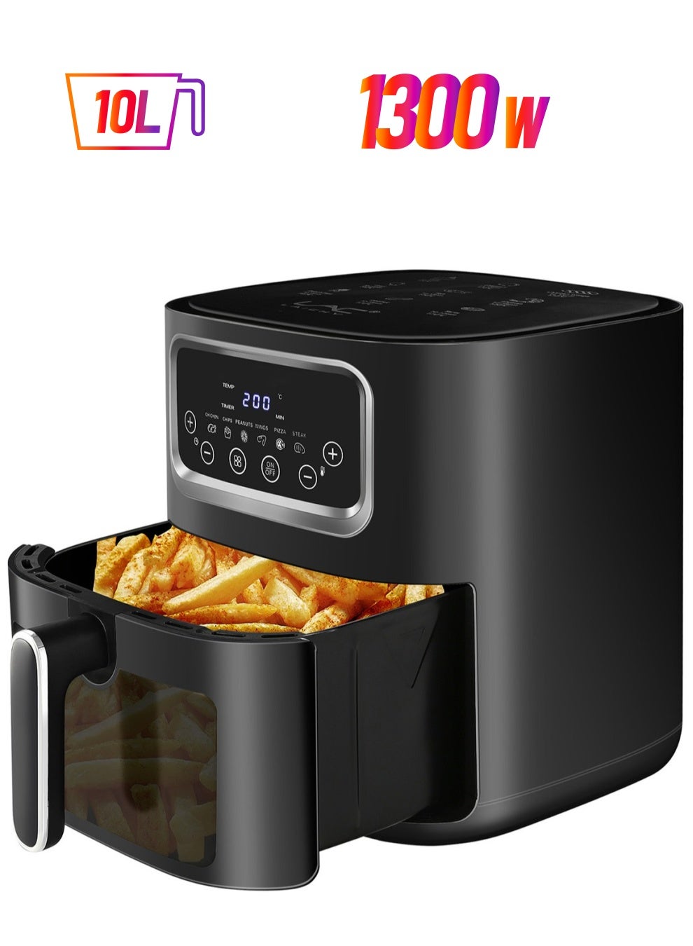 Air Fryer 10L,10-in-1 Functions,Air Fry,Roast,Bake,Broil,Dehydrate,Digital Touch screen Air Fryers,Nonstick & Dishwasher-Safe Basket,Stainless Steel Air Fryer,Black
